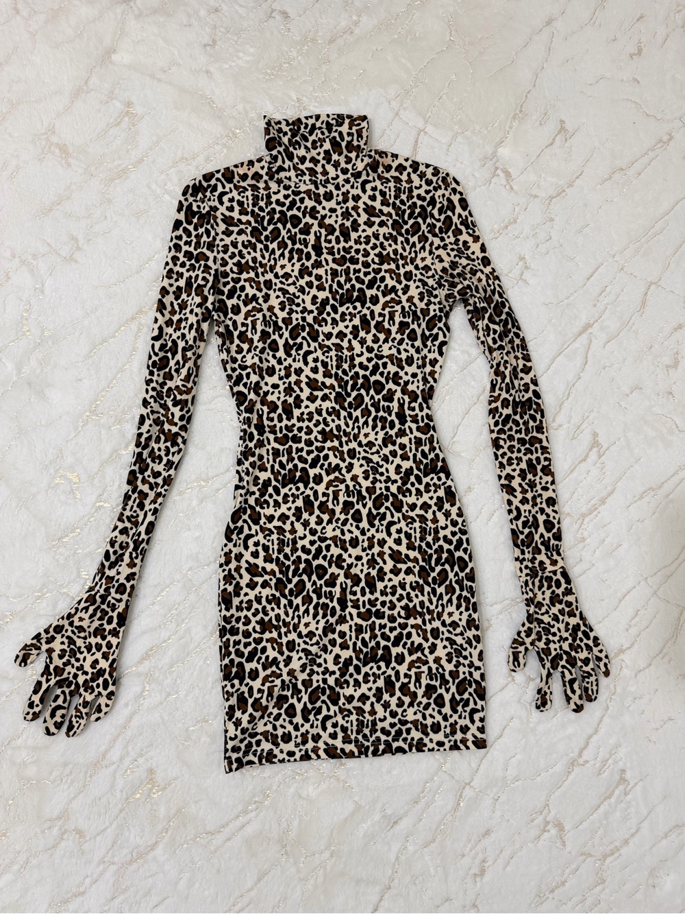 Leopard Print Turtleneck Long Sleeve Bodycon Dress - Brown/Black